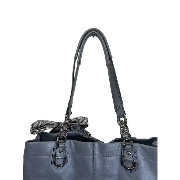 Coach Ashley Ruched Leather Satchel Gray Chain Shoulder Bag - Picture 7 of 15